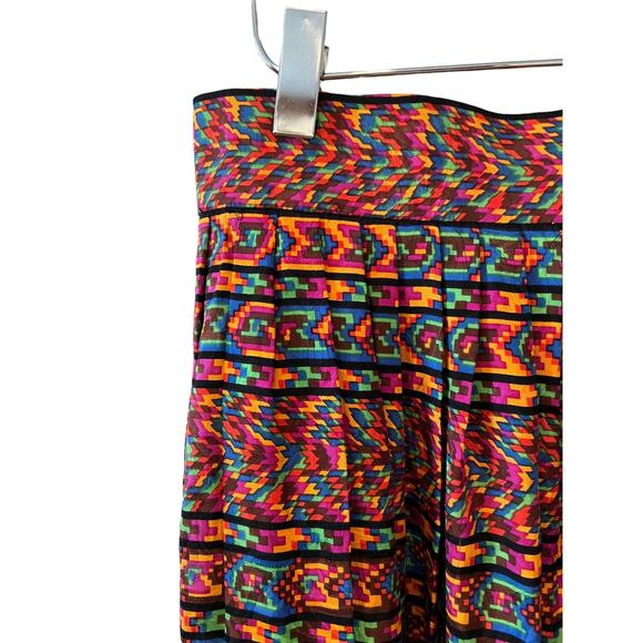 Vintage Miss O Oscar De La Renta Silk Colorful Aztec Print Pleated Midi Skirt - Picture 3 of 6
